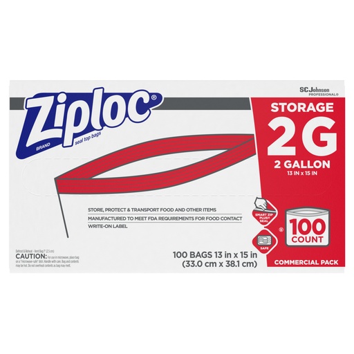 SC Johnson Ziploc Storage Bags 2 Gallon 100/cs 682253